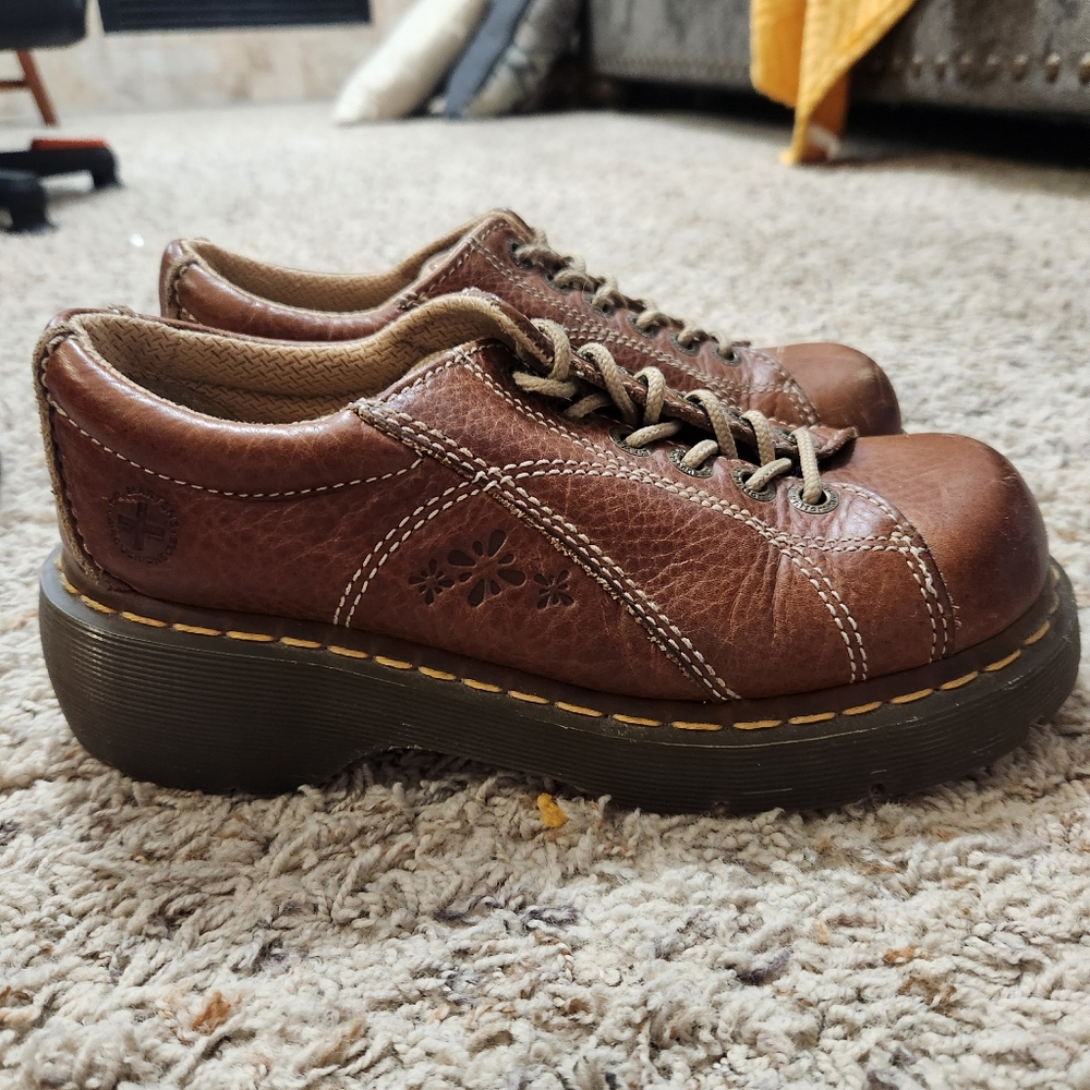 Vintage Dr Martens 12283 Cognac TanLeather Chunky Platform Oxfords Size 7
